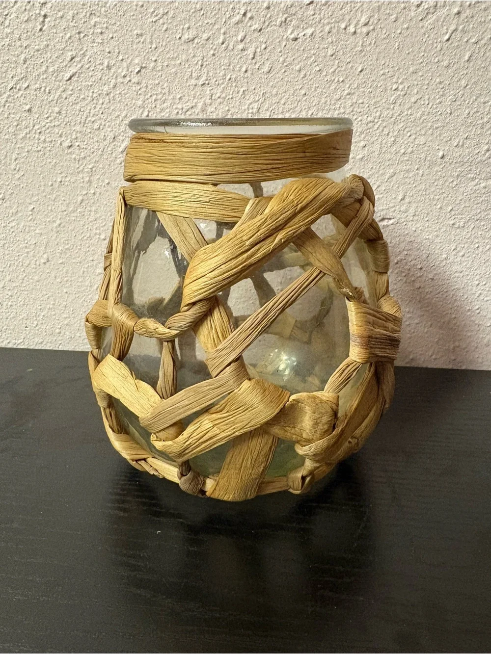 Boho Woven Natural Fiber Glass Vase Candle Holder Coastal Decor